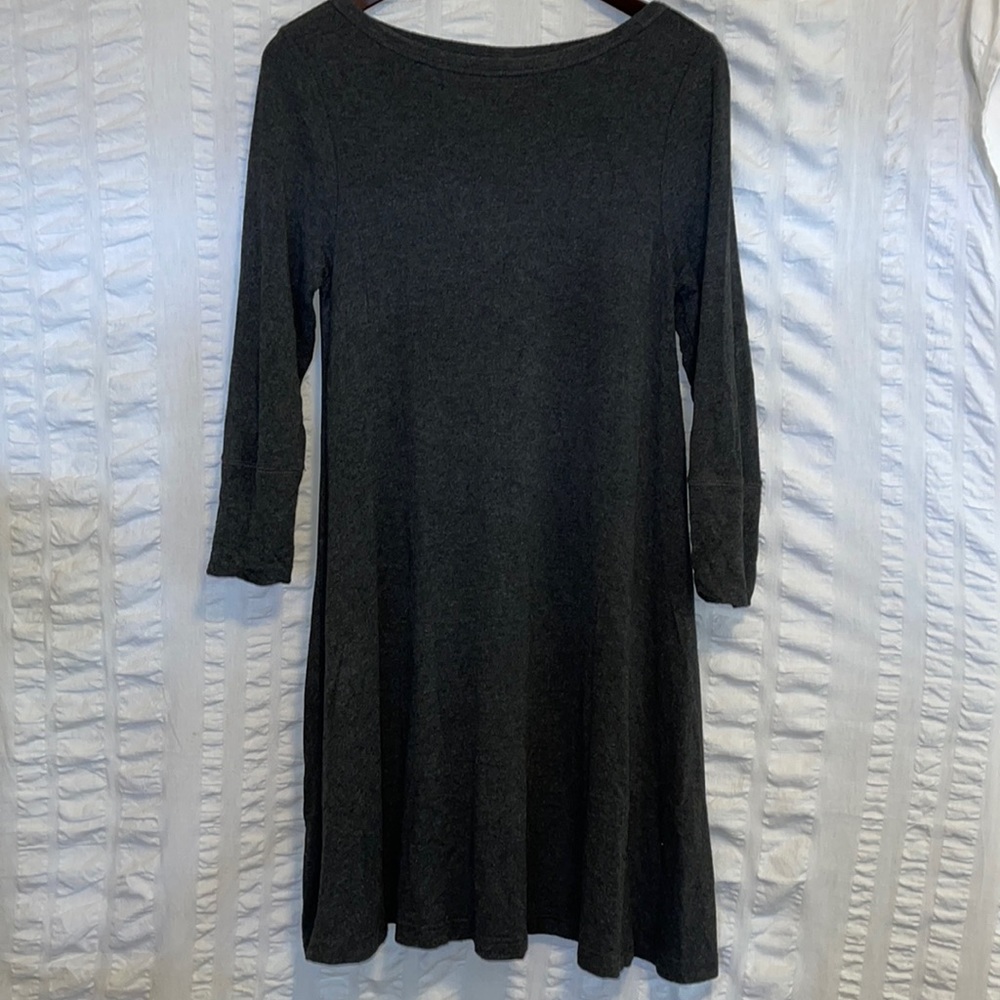 Lou & Grey Charcoal Fit and Flare Long Sleeve Dress